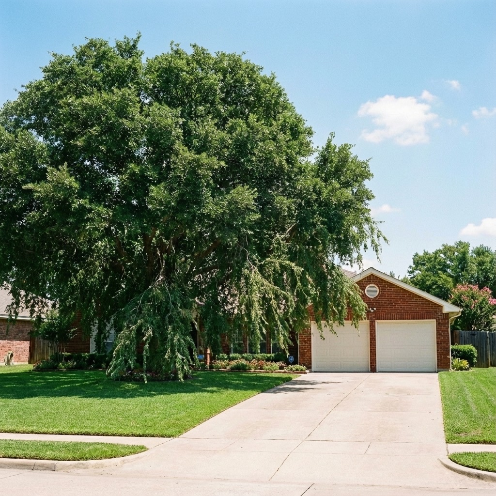 Overgrown tree before trimming